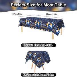 Xinvery 2PCS Blue Gold Party Tablecloth, Happy Birthday TableCloth Balloons Star Table Covers Plastic Rectangular Tablecloths for Boys Men Birthday Baby Shower 137 x 274cm