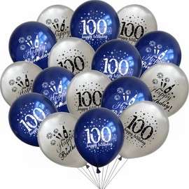 Yunchu Online 100th Birthday Balloons Happy 100th Birthday Balloons Blue Silver 100th Birthday Decoration 100th Anniversary Birthday Party Decoration for Girls Boys 100th Birthday Anniversary