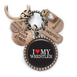 I Love My Wrestler Keychain, Backpack Clip or Necklace, Live Your Dream, Live With No Regrets, Follow Your Heart, Wrestler Girlfriend, Mom, Grandmother