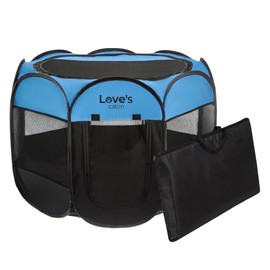 Love's cabin Pet Puppy Dog Playpen, Medium Dog Tent Crates Cage Indoor/Outdoor, Portable Playpen for Dog and Cat, Foldable Pop Up Dog Kennel Playpen with Carring Case, Removable Zipper Top, Blue