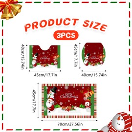 BRTNUP 3pc Toilet Seat Cover & Rug Bathroom Set, Christmas Santa Claus and Snowman Toilet Seat Cover, Red & Green (Red)