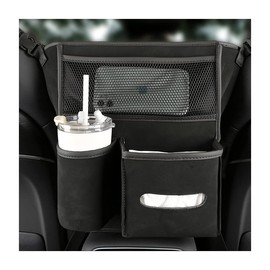 AICEL Car Net Pocket Handbag Holder Between Seats, Purse Holder with Adjustable Buckle Strap, Large Capacity Storage Organizer Mesh Bag Barrier in Front Seat Center Console, Car Accessories (Black)