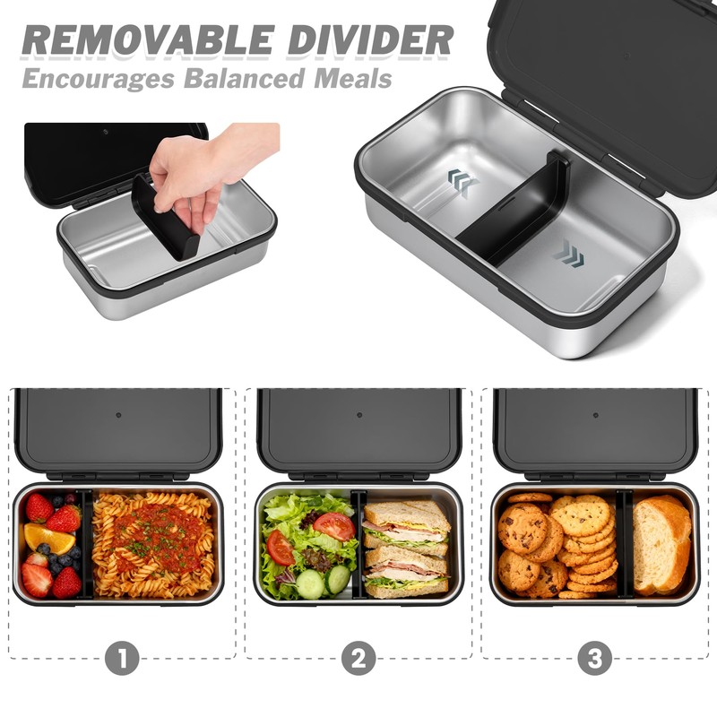 Reeple Stainless Steel Lunch Box, Leak-Proof Metal Bento Box with