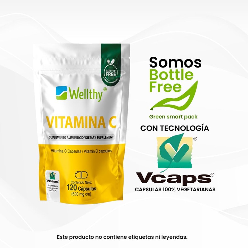 Wellthy Vitamina C 120 Cápsulas. 300mg, Solo 1 Cápsula al