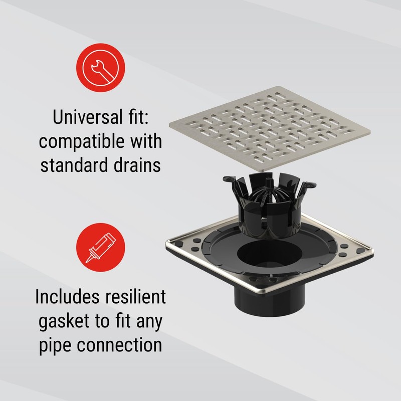 Evo Lite 4-1/2" Spiga Nickel Square Drain