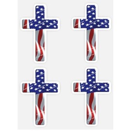 04 Small American Flag and Christian Cross Decal Stickers US Patriotic Religious Jesus Love Vinyl for Car Windows Laptop Truck Cell Phone Hard Hats Auto Bumper Sticker RV SUV Size 3" H x 2" W