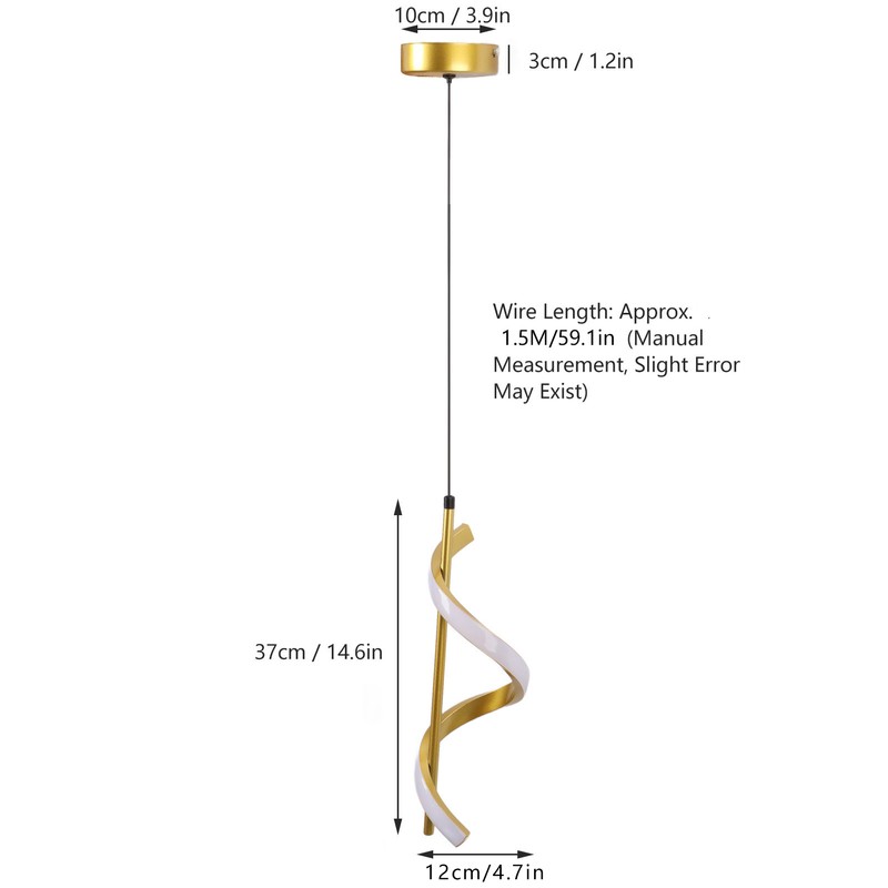 Spiral LED Pendant Light Gold Color High Brightness Eyes Protection