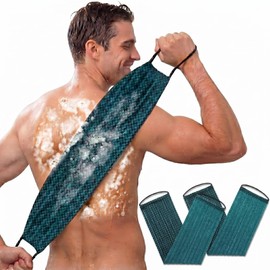 Chumia 2 Pcs Dual-Textured Exfoliating Washcloth Towel Body Back Scrubber with Handle Japanese Exfoliating Shower Towel Exfoliator Exfoliate Loofah Luffa Sponge Wash Cloth for Women Men Bath