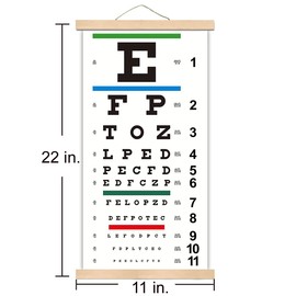 Snellen Eye Chart, Eye Charts for Eye Exams 20 Feet with Wooden Frame 11x22 Inches, Canvas Low Vision Eye Test Wall Chart with Eye Occluder Hand Pointer for Kids Gifts (20 Feet Test Distance)