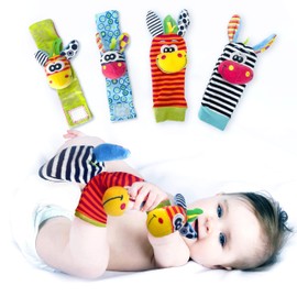 BABY K Foot Finder Socks & Wrist Rattles (Set H) - Newborn Toys for Baby Boy or Girl - Brain Development Infant Toys - Hand and Foot Rattles Suitable for 0-3, 3-6, 6-12 Months Babies