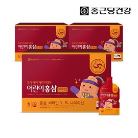 Jongkundang Health 키즈 면역 지킴이 국내산 6년근 어린이 홍삼 스틱 3세트 (총90포) Kids' Immune Protector Domestic 6-Year-Old Children's Red Ginseng Stick Set of 3 (Total 90 Packs)