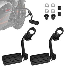 Upgarded - 1.25" Highway Pegs, Adjustable Long Angled Motorcycle Highway Foot Pegs Rests Compatible with Harley Road Electra Glide Road King Street Glide Dyna Sportster with 1-1/4" Engine Guard Black