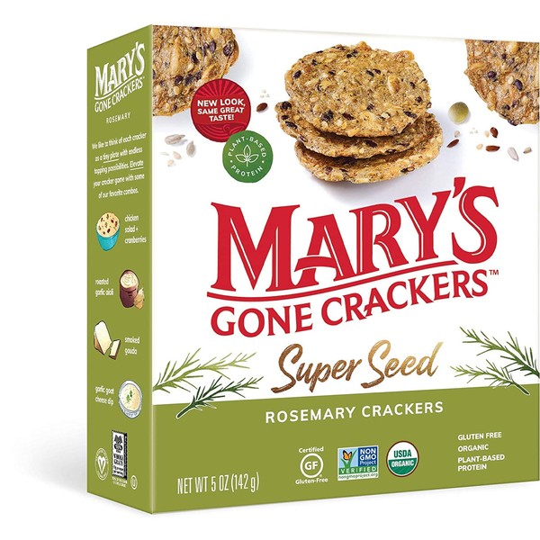 Mary's Gone Crackers Super Seed Crackers, Organic Plant Based Protein, Gluten Free, Rosemary, 5 Ounce (Pack of 1)