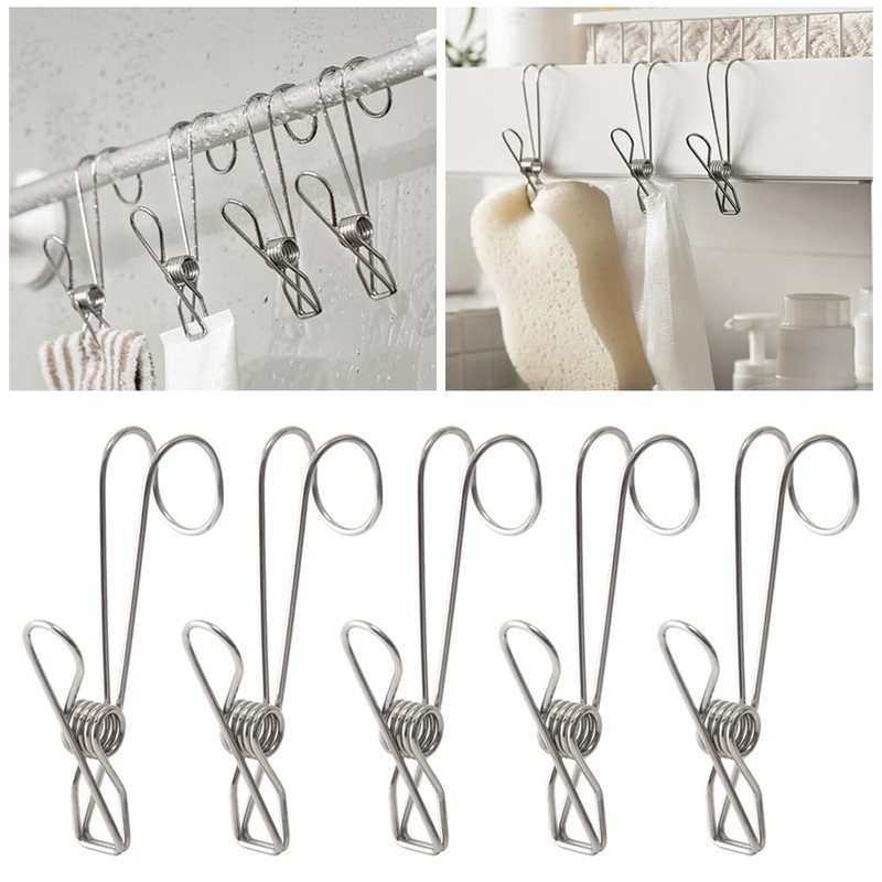 15xStainless Steel Clothes Pegs Hooks Long Tail Clip Hanging Clips