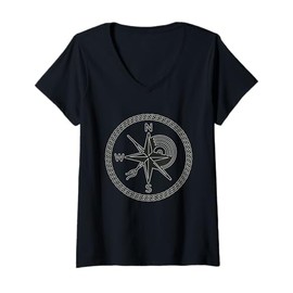 Womens Compass Vinyl Rose Shantycore Symbol V-Neck T-Shirt