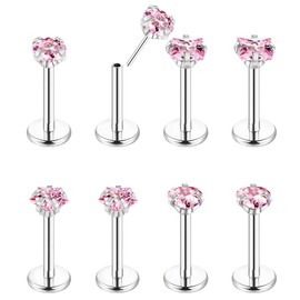 NICEIGHT 8Pcs 16G Stainless Steel Threadless Push in Nose Rings Studs for Women CZ Tragus Earring Set Labret Monroe Medusa Piercing Lip Ring Cartilage Tragus Helix Studs 6mm P