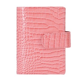 Smartfee Leather Pocket Organizer Planner – 6 Rings Notebook Binder with Flyleaf, 25mm Gold Ring, Croc Print Leather（Croc pink)