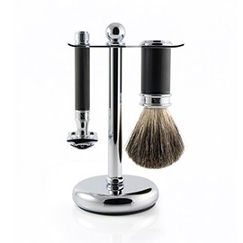 Edwin Jagger Edwin Jagger 3pc Black Rubber Coated Set With Pure Badger Hair Brush