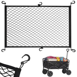 Kaskawise Wagon Cargo Net for Collapsible Foldable Wagon, Beach Cart, Garden Cart Wagon Cover Net - Elastic Heavy Duty Nylon Net with 6 Hooks - Outdoor Wagon Accessories (43.3"×27.6", Black)