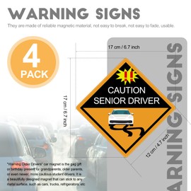 Chunful 4 Pcs Funny Prank Caution Senior Driver Car Magnet Sign Gag Gifts Over The Hill Elderly Driver Magnet for Car Bumper Sticker 50th Grandma and Grandpa Decoration Supply(Classic)