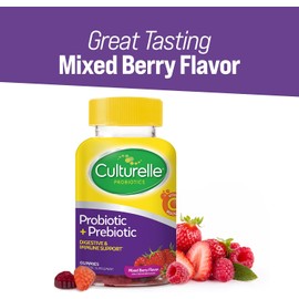 Culturelle Daily Probiotic Gummies for Women & Men, Berry Flavor, 52 Count, Naturally-Sourced Daily Probiotic + Prebiotic for Digestive Health, Non-GMO & Vegan
