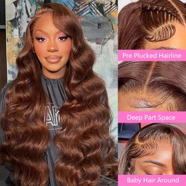 200% Density Chocolate Brown Lace Front Wigs Human Hair for Women 13x4 HD Lace Frontal Body Wave Lace Frontal Wigs Human Hair Pre Plucked with Baby Hair 18 Inch so Thick #4 colored