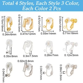 SOFPLATE 1 Box 24Pcs 12 Style Gold Earring Converter Silver Clip on Earrings Converter Brass Non Pierced Real 18k Gold Plated with Pad Screw Back Clip Earring Findings for jewellery Making Supplies DI