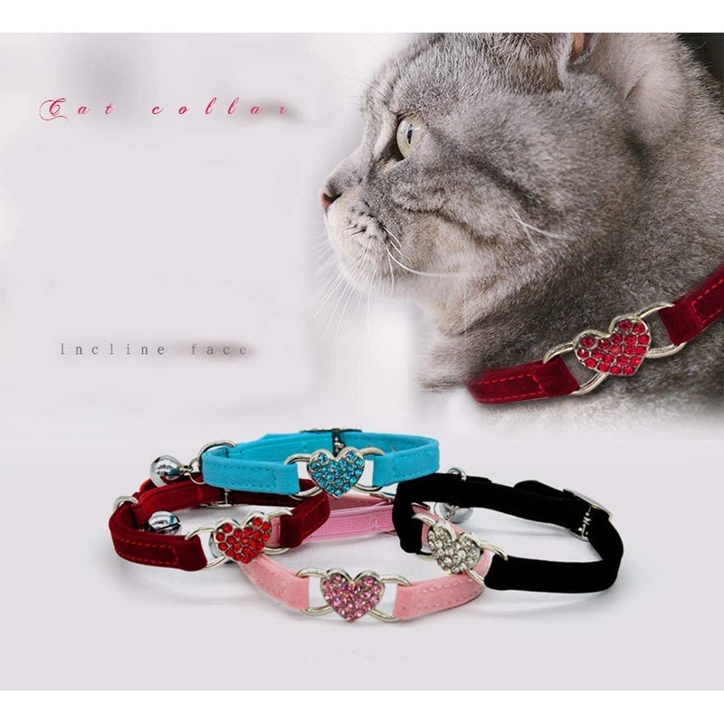 Kingkindsun Adjustable Cat Collar with Bell and Crystal Heart Pendant