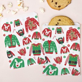 Big Dot of Happiness Ugly Sweater Paper Treat Bags, Funny Holiday Christmas Party Individual Candy Snack Favors, Greaseproof White Sandwich Cookie Bags - 25 Count