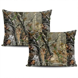 Healbrighting Set of 2 Throw Pillow Covers Pillow Case Queen Size 20x30 inch Camouflage Camo Tree Hunter Dry Branches Leaves Decorative Pillowcase for Sofa Bedroom Bed Home Décor Cushion Cover