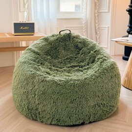 XeGe Comfy Bean Bag Cover(No Filler), Fluffy Stuffed Animal Storage Bean Bag Chair Cover for Bedroom Home Decor, Furry Fuzzy Bean Bag Cover for Adults Teens Kids, 100% Polyester, Anti-slip, Sage Green