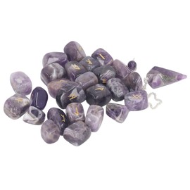 Cristal con Letras, Colores Vibrantes, 25 Piezas, Runas Vikingas, Chakras Curativos de Mente Pacífica para Decoración (Amatista con Péndulo)
