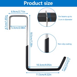 bssmmai Large Garage Hooks for Hanging (Pack of 4) - Heavy Load Hooks, Heavy Duty Metal Hooks Ladder, Plant, Tools & Bicycle Suspension for Ceiling Beams, Each 22.5 kg Load Capacity