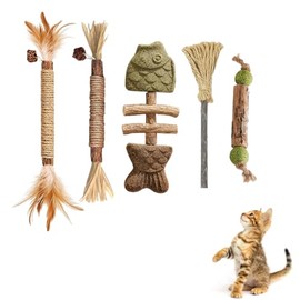 Juguetes para Gatos 5PCS, Palitos Natural Silvervine para Limpieza Dientes | Palitos Silvervine Fishbone para Masticar para Gatos, Dientes Sanos, Scra