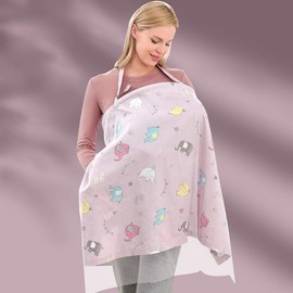 Nursing Cover for On the Go, Nursing Scarf Cotton Nursing Apron Multi-Purpose Nursing Cover, Breastfeeding Cover, Muslin, Nursing Cloths and Scarves, Nursing Cover for Breastfeeding (Pink Elephant
