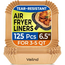 Air Fryer Paper Liners: 125Pcs Parchment Paper, Air Fryer Liner Disposable, Oilproof Waterproof Airfryer Basket Liner Square (6.5inch)