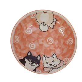 Tanaka Chopsticks Shop Shiba Inu 55 Shallow Pot Mino Ware, Pink, Diameter 6.7 x 1.9 inches (170 x 49 mm) No. 510699