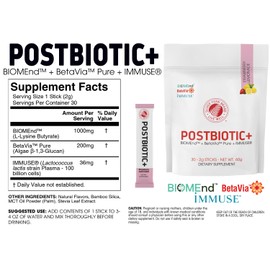 Silver Fern Brand Postbiotic+ Strawberry Lemonade Powder – Postbiotic Supplement with BIOMend™, BetaVia™, and Immuse® – Supports The Digestive System & Overall Wellness – 30 Stick Packs