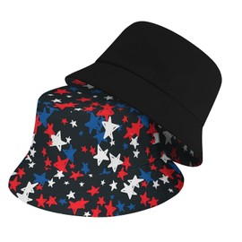 Red Blue Star Bucket Hat Beach Sun Hat Beach Fishing Hat for Men Women Teens, Reversible Double-Side-Wear