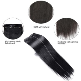 Invisible Hair Extensions Seamless Synthetic Clip in Hair Extension Natural Fluffy Hair Pads Hairpieces Increase Hair Top Side Cover Hairpiece for Women Girls (Natual Black, 14INCH/35CM)