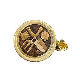 Gardening Tools (C) Gold Plated Domed Lapel Pin Badge in Gift Bag