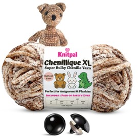 Chenillique XL Super Bulky Chenille Yarn – 100g Skein (88 Yards) + Safety Eyes + Free Plushie Pattern – Plush Polyester Yarn for Amigurumi, Crochet & Knitting - Cocoa Dust