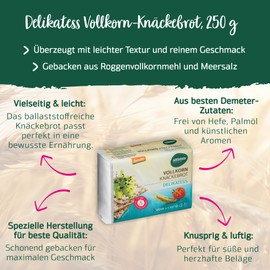 Naturata Organic Delikatess Whole Grain Crispbread - 250 g | Crisp & Airy Thanks to Ice Cracking Process | Demeter Quality | Without Palm Oil & Yeast | Vegan & Fibre Rich