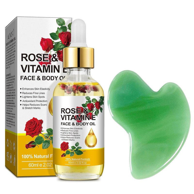 plomala Aceite facial con vitamina E, aceite de rosa con