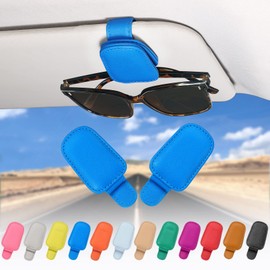 compuda 2 Packs Sunglass Holder for Car Sun Visor Car Accessories, Genuine Leather Car Sunglass Holder, Glasses Clip for Cars SUV (Blue)