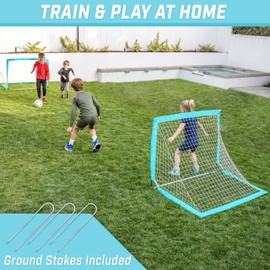 GoSports Team Tone 4 ft x 3 ft Portable Soccer Goals for Kids - Set of 2 Pop Up Nets for Backyard - Light Blue