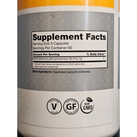 Live Pure Organic Sulfur 99.9% MSM 180 Vegan Capsules - New / Sealed! Exp 7/2026