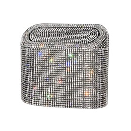 idain - Coche de basura brillante para coche, cubeta de basura colgante con tapa, cubeta de basura con diamantes de imitación, contenedor de arena para vehículo, oficina, hogar (blanco)