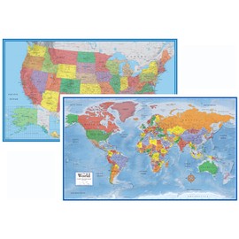 24x36 World and USA Classic Premier 3D Two Wall Map Set (Laminated)