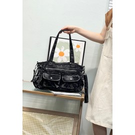 iPinee New Jeans Bag Washed Denim Bag for Women Cute Denim Messenger Bag Blue Jean Purses and Handbags (Black)